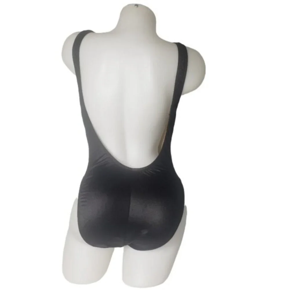 VINTAGE SOUTHERN EXPOSURE CUT OUT FRONT BLACK TANK SWIMSUIT